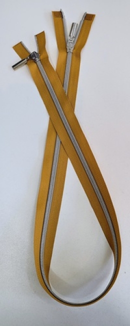 Reißverschluss 80 cm teilbar Metallzähne silber 6mm senf DOPPELT